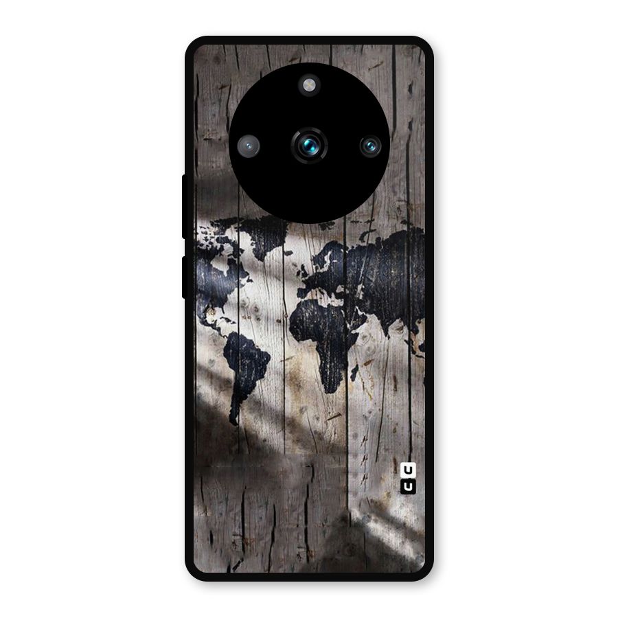 World Map Wood Design Metal Back Case for Realme Narzo 60 Pro