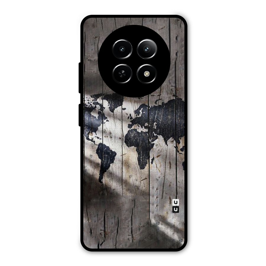 World Map Wood Design Metal Back Case for Realme Narzo 70x 5G