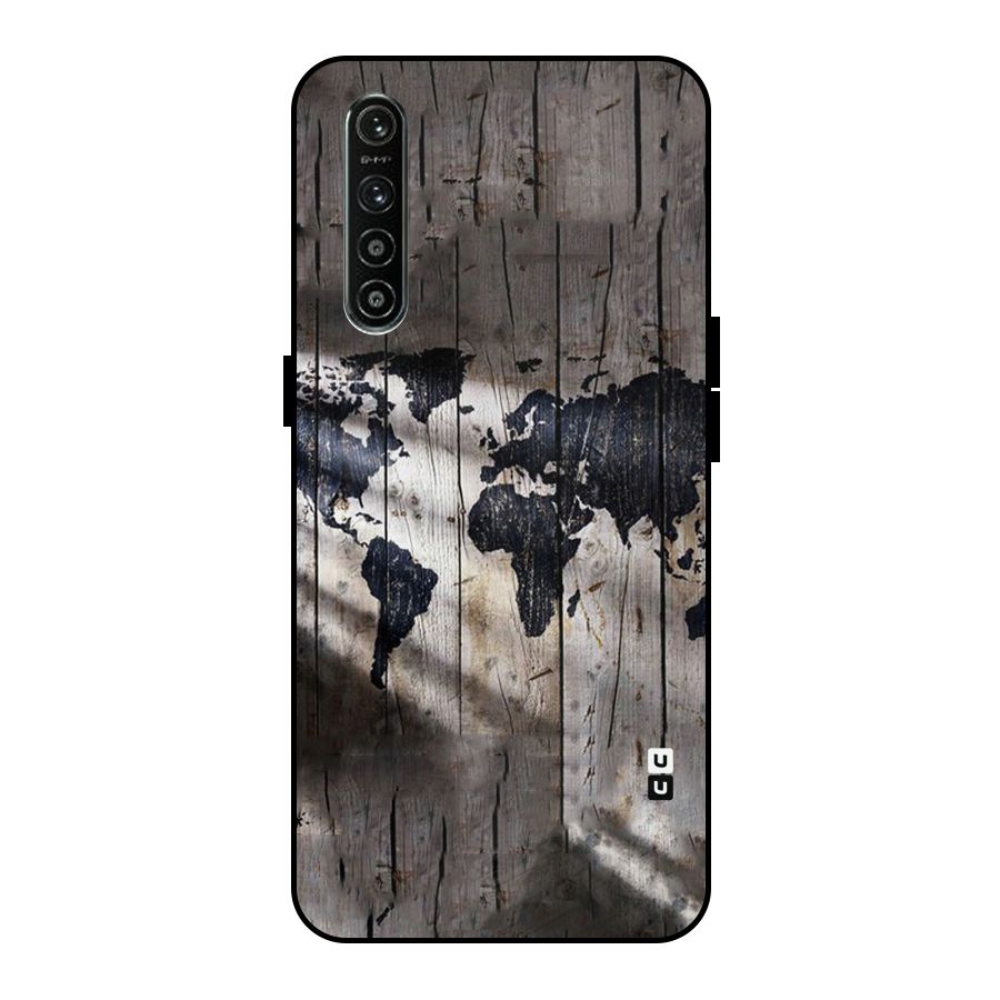 World Map Wood Design Metal Back Case for Realme XT