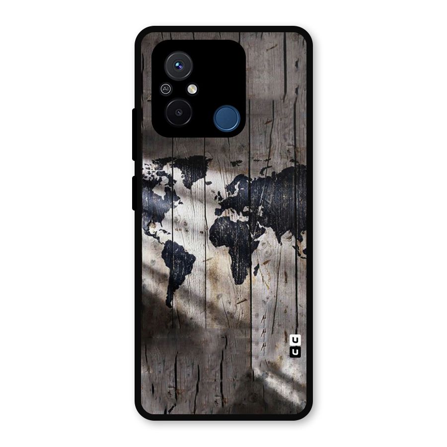 World Map Wood Design Metal Back Case for Redmi 12C