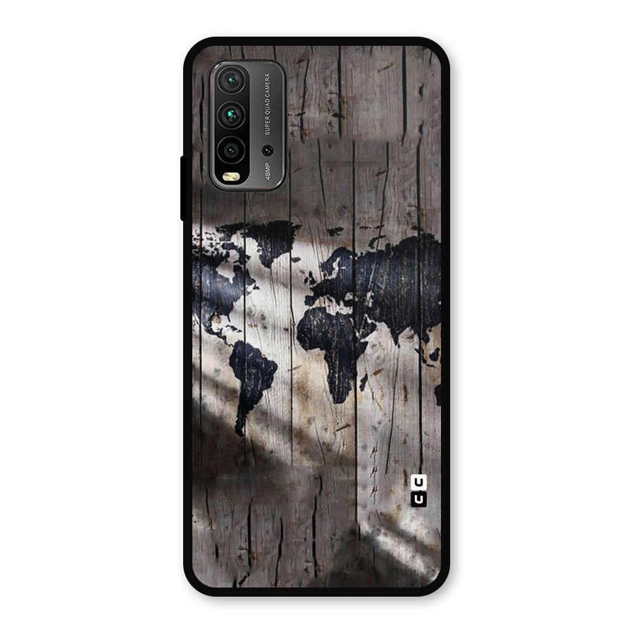 World Map Wood Design Metal Back Case for Redmi 9 Power