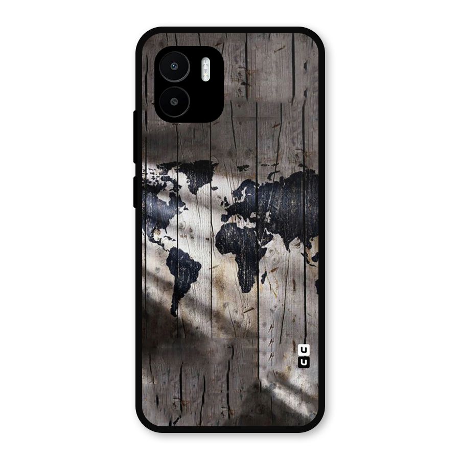 World Map Wood Design Metal Back Case for Redmi A2