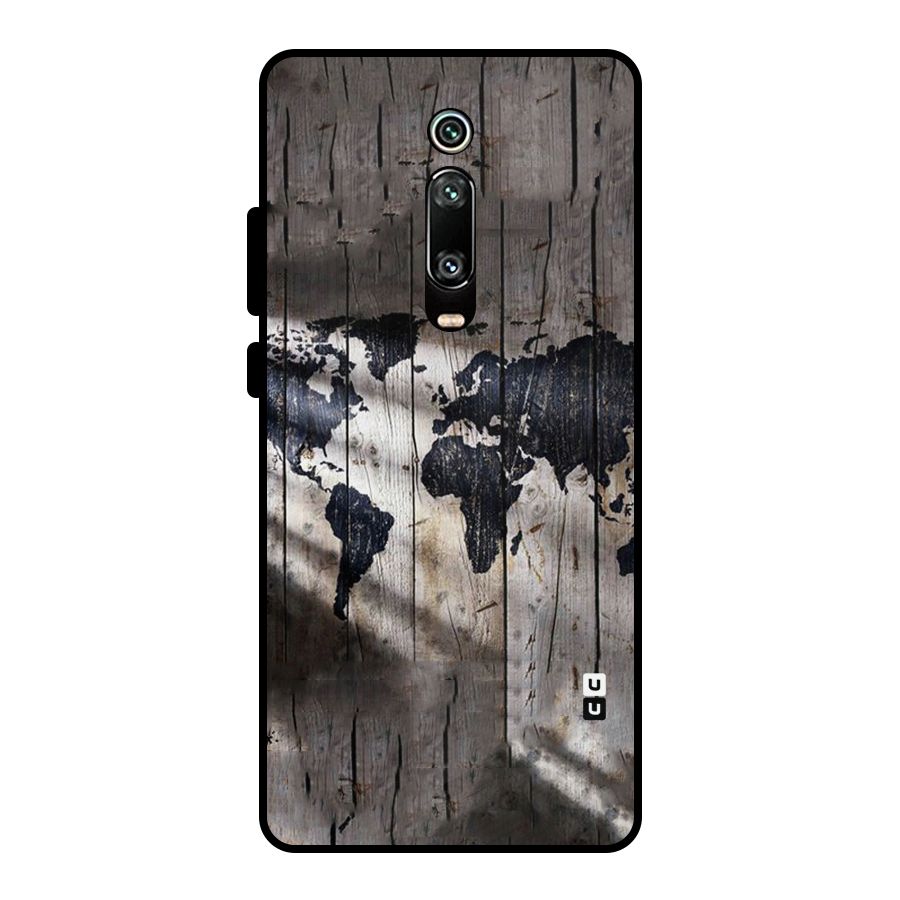 World Map Wood Design Metal Back Case for Redmi K20