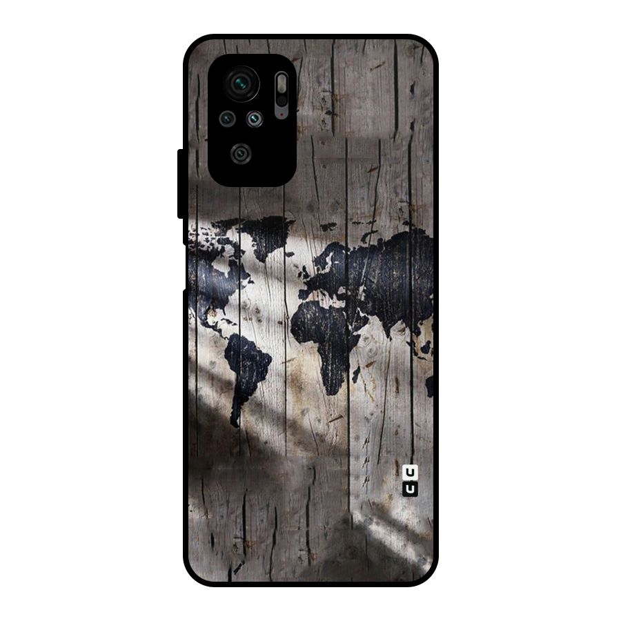 World Map Wood Design Metal Back Case for Redmi Note 10S