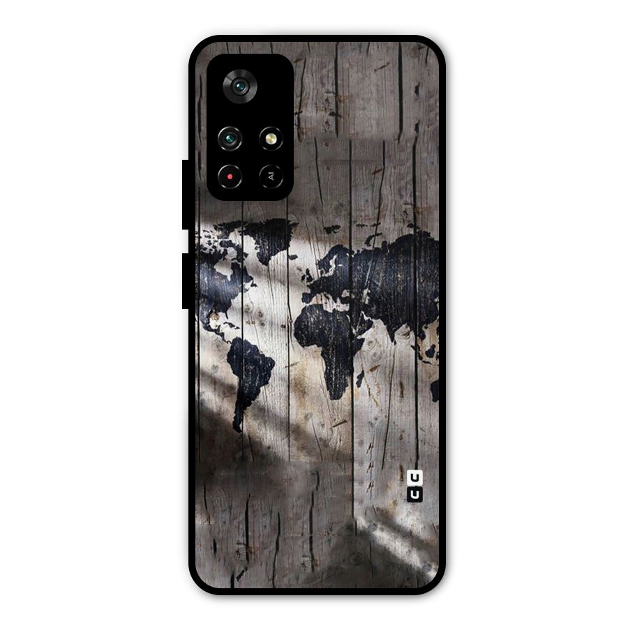 World Map Wood Design Metal Back Case for Redmi Note 11T 5G