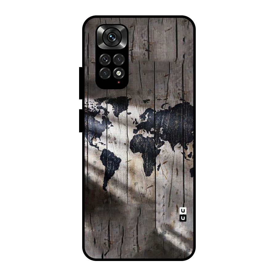 World Map Wood Design Metal Back Case for Redmi Note 11 Pro Plus 5G