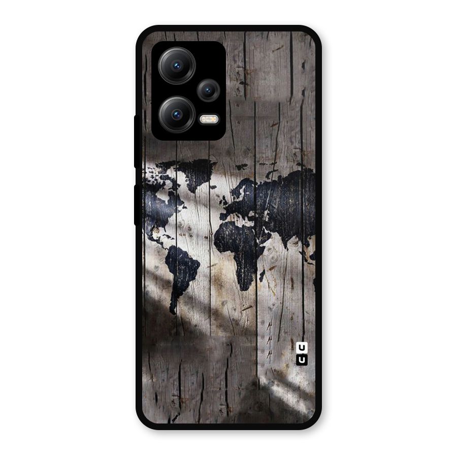 World Map Wood Design Metal Back Case for Redmi Note 12 5G