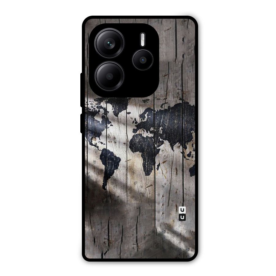 World Map Wood Design Metal Back Case for Redmi Note 14 5G