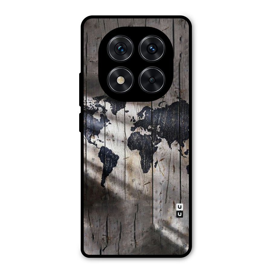 World Map Wood Design Metal Back Case for Redmi Note 14 Pro 5G