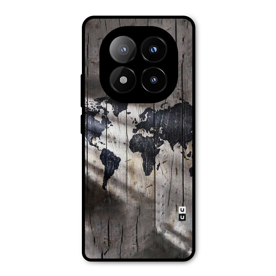 World Map Wood Design Metal Back Case for Redmi Note 14 Pro Plus 5G