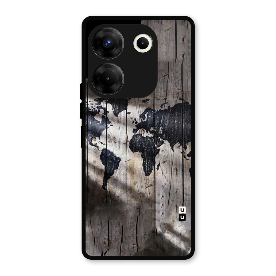 World Map Wood Design Metal Back Case for Tecno Camon 20 Pro