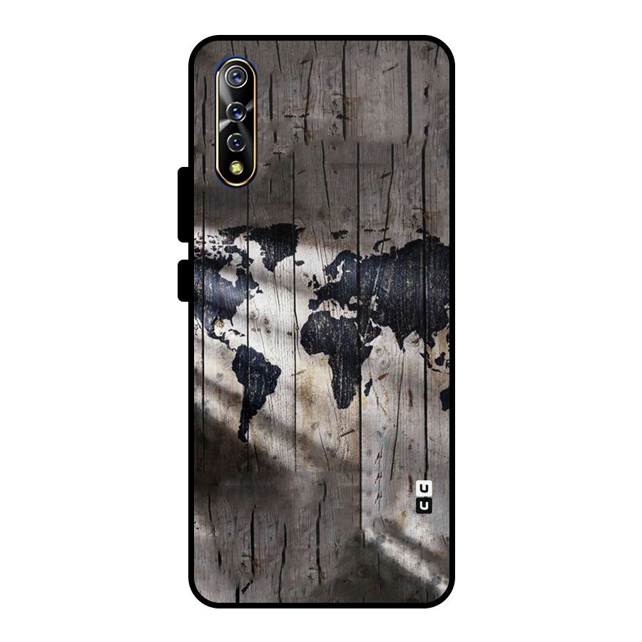 World Map Wood Design Metal Back Case for Vivo S1