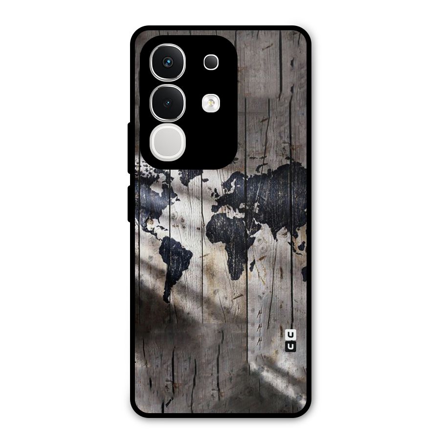 World Map Wood Design Metal Back Case for Vivo T4x