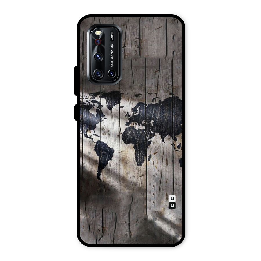 World Map Wood Design Metal Back Case for Vivo V19