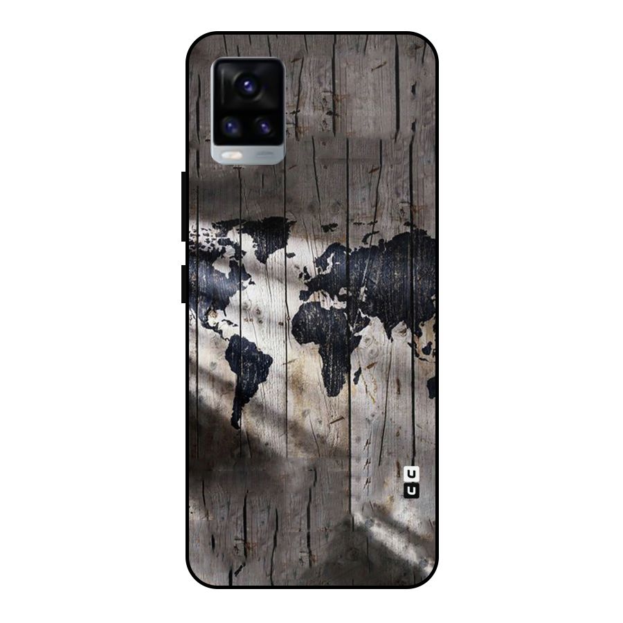 World Map Wood Design Metal Back Case for Vivo V20 2021
