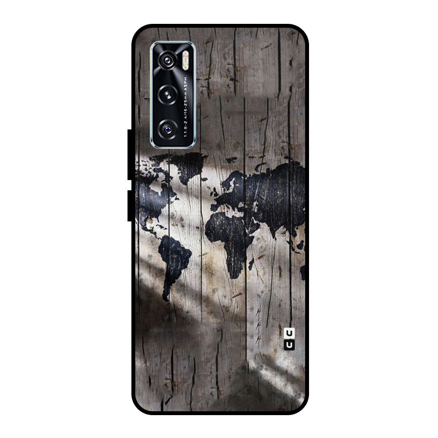 World Map Wood Design Metal Back Case for Vivo V20 SE