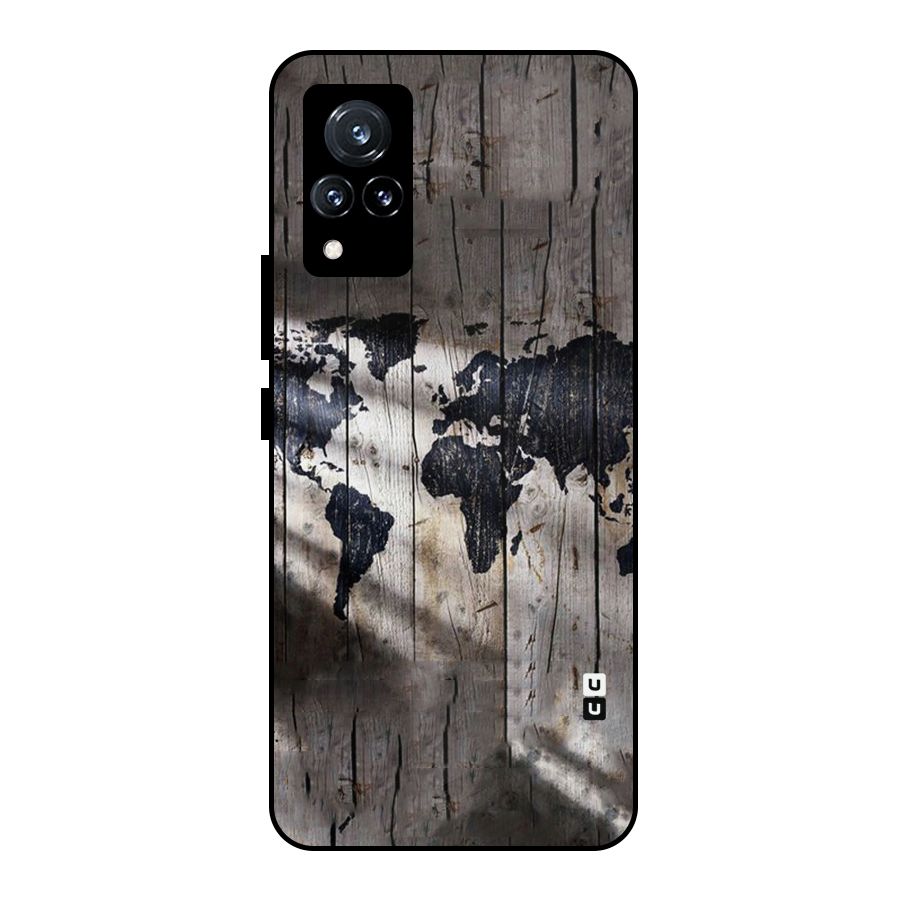 World Map Wood Design Metal Back Case for Vivo V21 5G