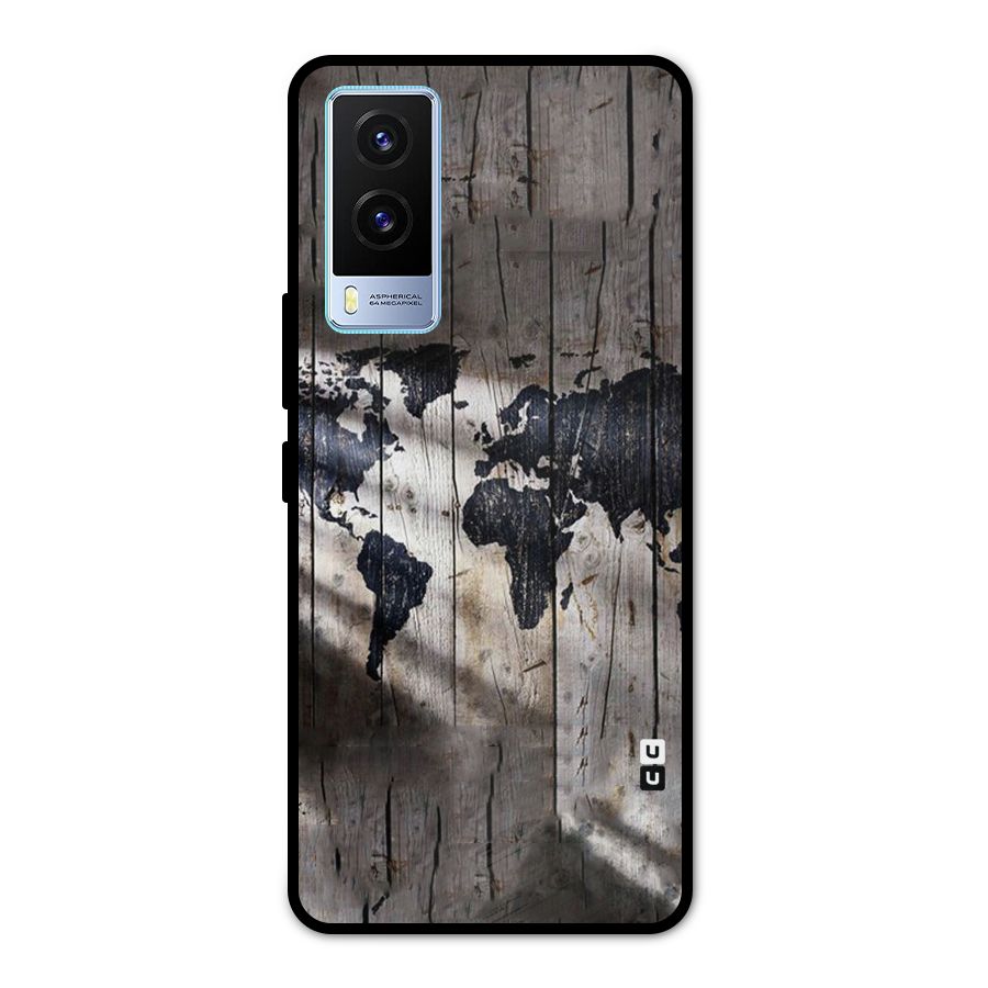 World Map Wood Design Metal Back Case for Vivo V21e 5G