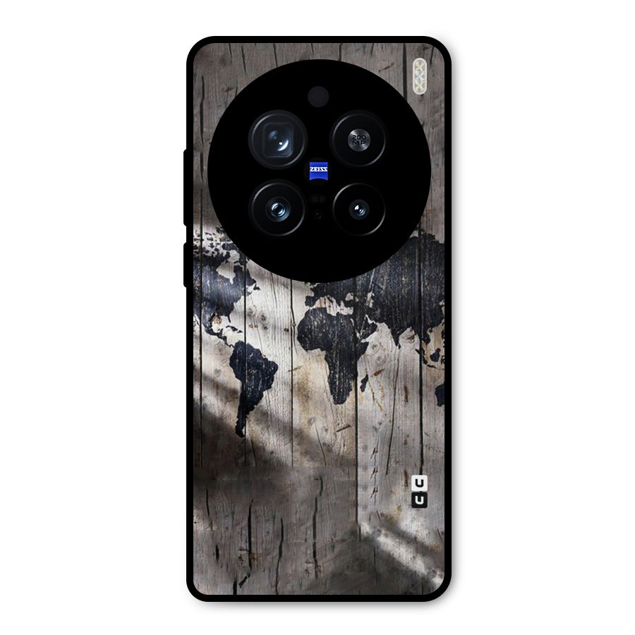 World Map Wood Design Metal Back Case for Vivo X200 Pro