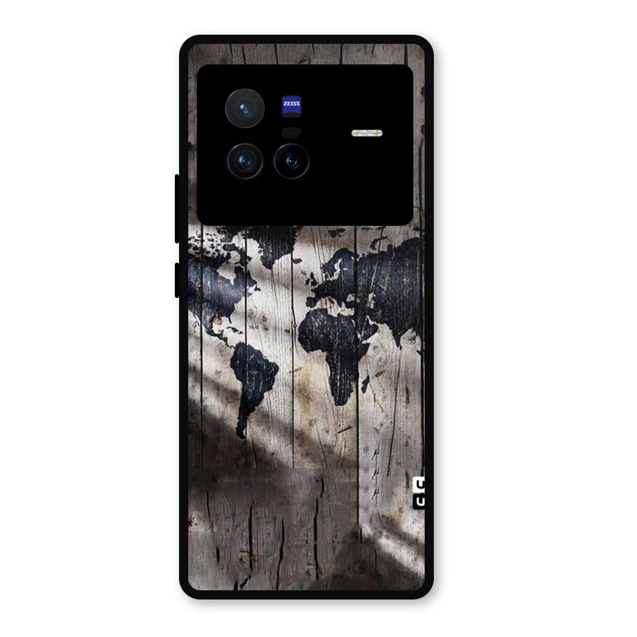 World Map Wood Design Metal Back Case for Vivo X80