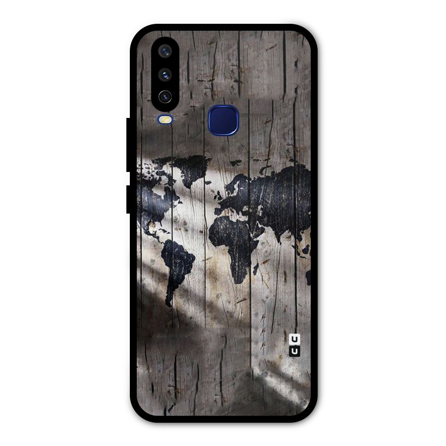 World Map Wood Design Metal Back Case for Vivo Y12