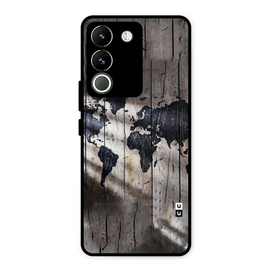 World Map Wood Design Metal Back Case for Vivo Y200
