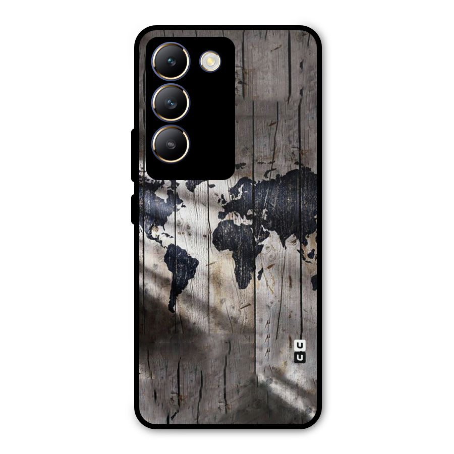 World Map Wood Design Metal Back Case for Vivo Y200e