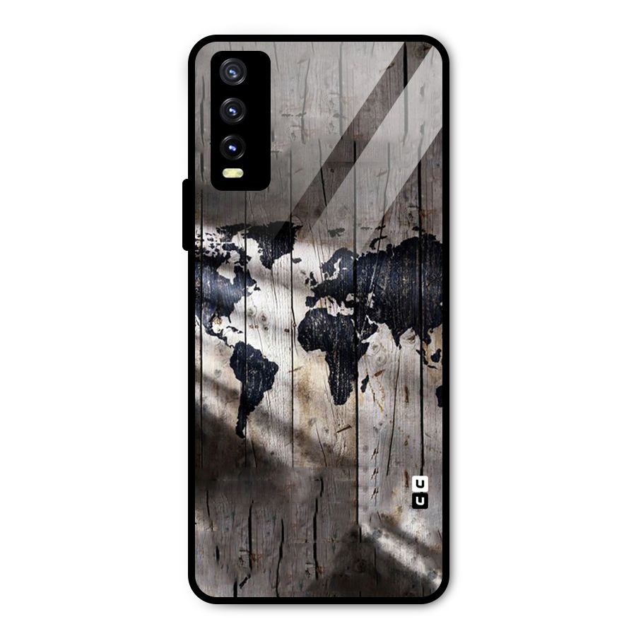 World Map Wood Design Metal Back Case for Vivo Y20 2021