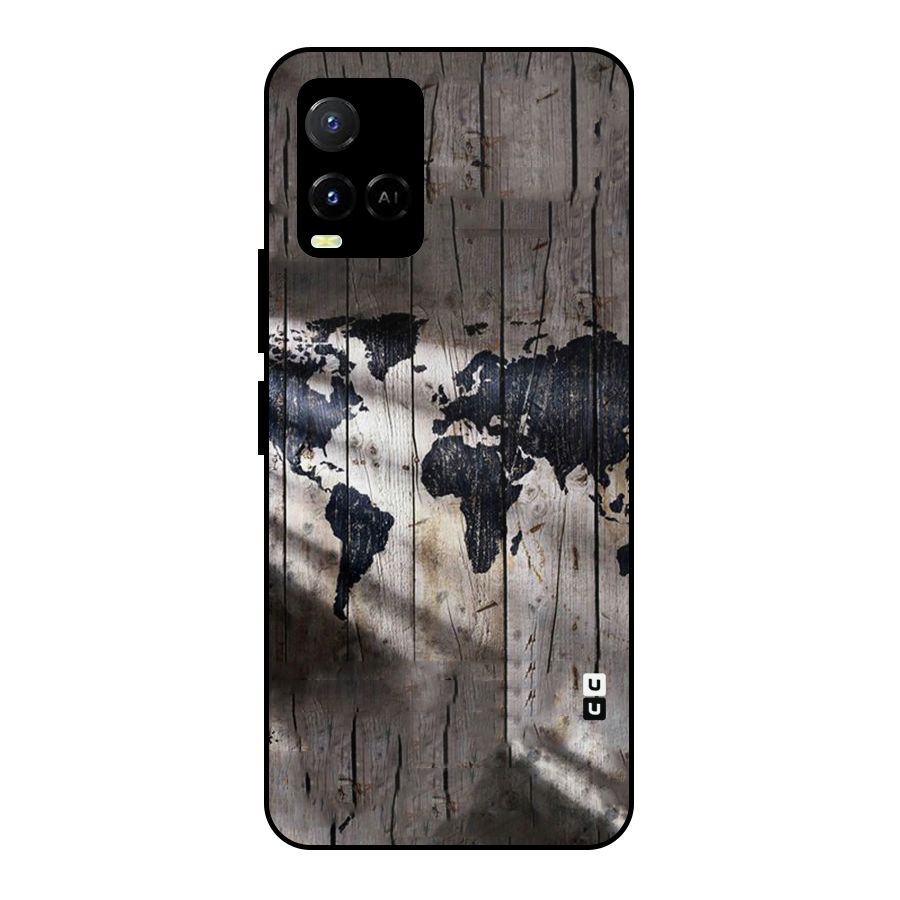 World Map Wood Design Metal Back Case for Vivo Y21 2021