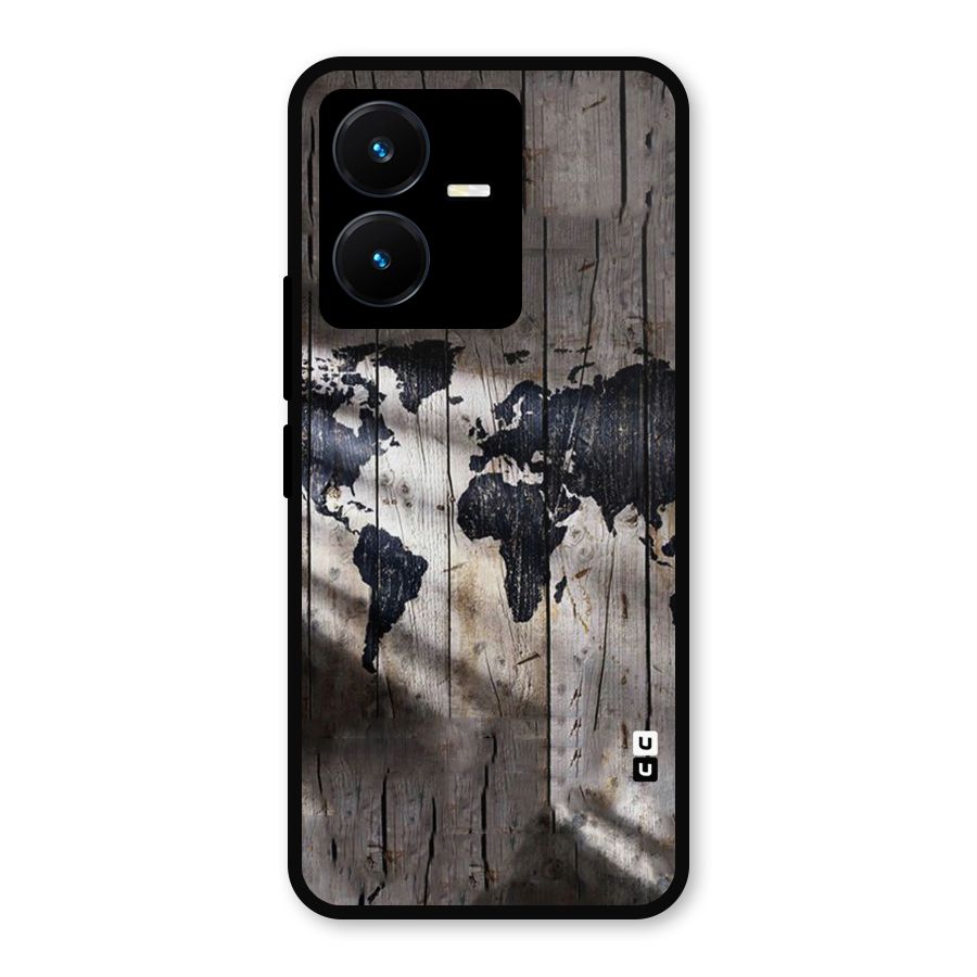 World Map Wood Design Metal Back Case for Vivo Y22