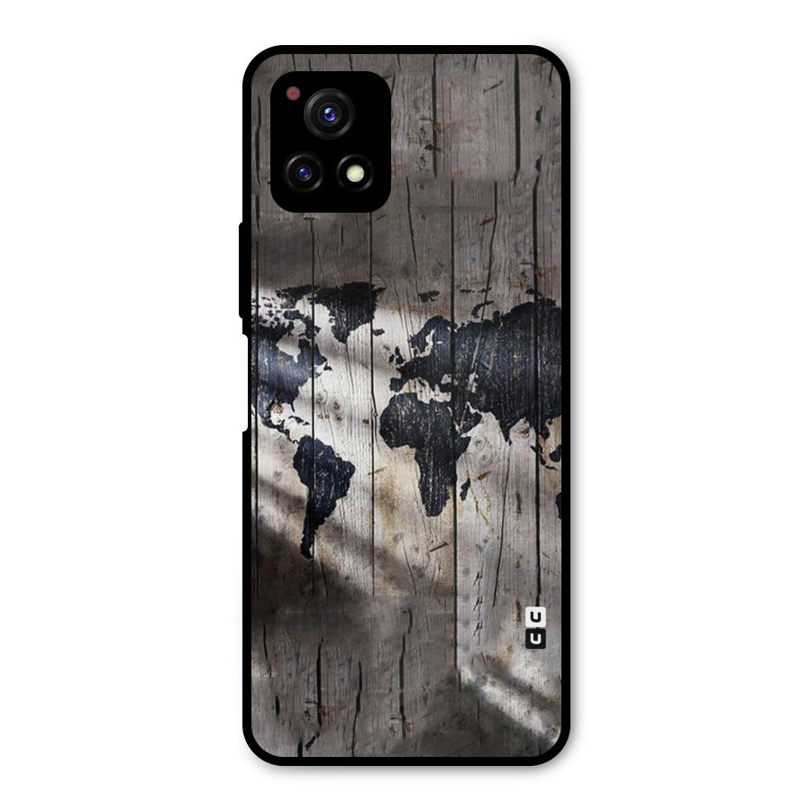 World Map Wood Design Metal Back Case for Vivo Y72 5G
