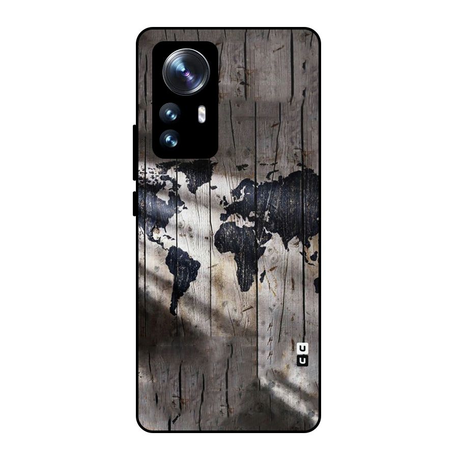 World Map Wood Design Metal Back Case for Xiaomi 12 Pro