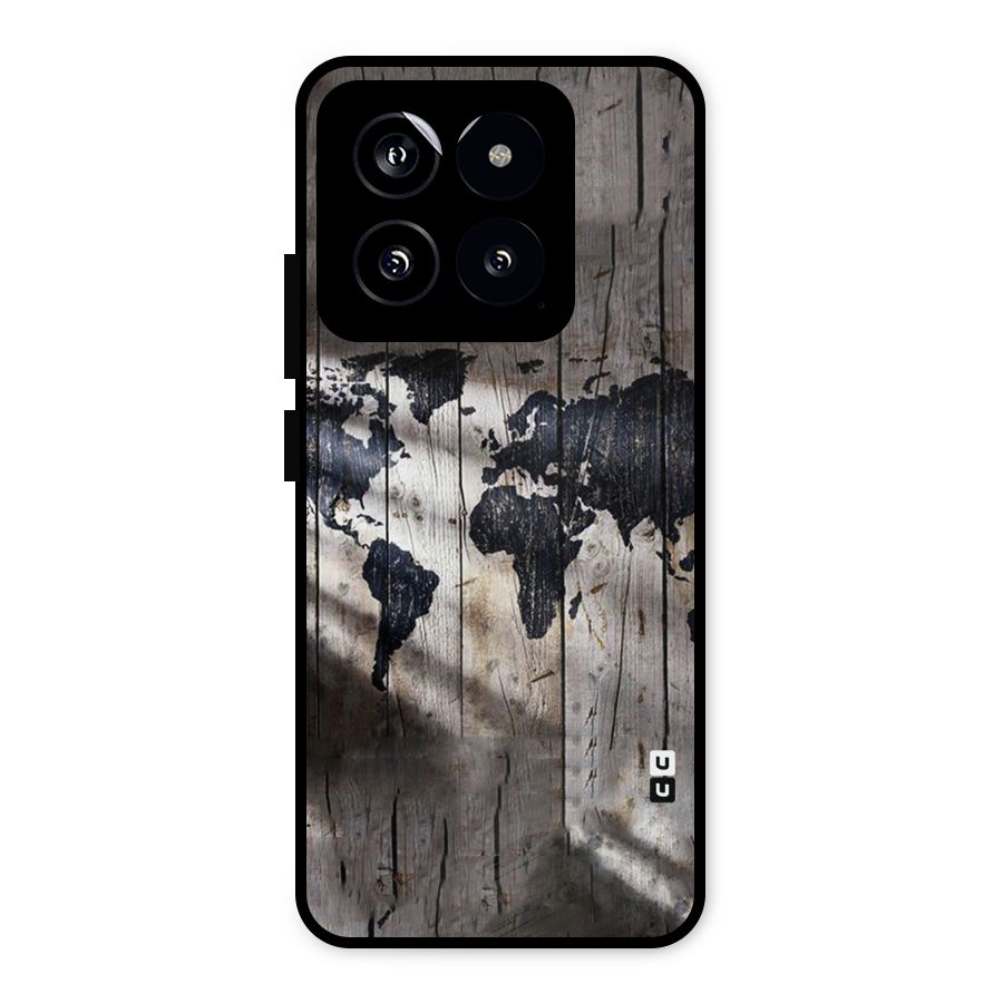 World Map Wood Design Metal Back Case for Xiaomi 14