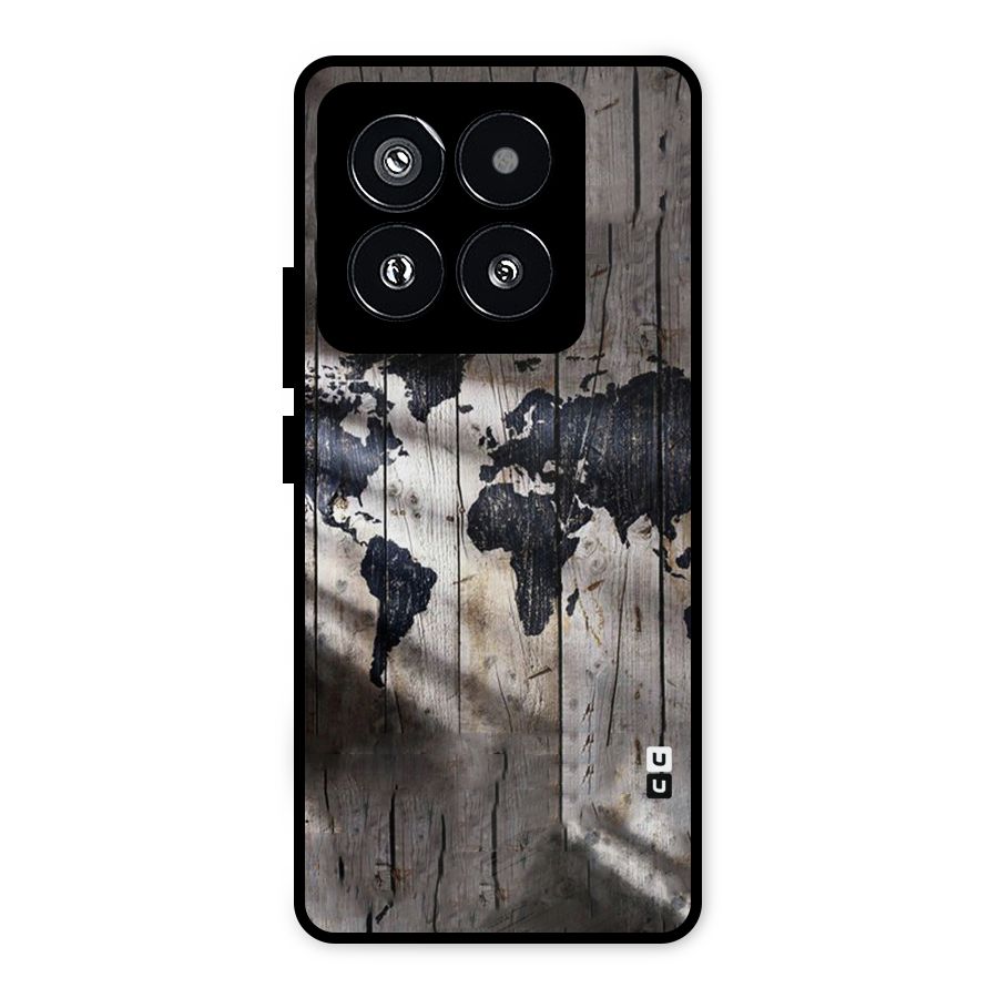 World Map Wood Design Metal Back Case for Xiaomi 14 Pro