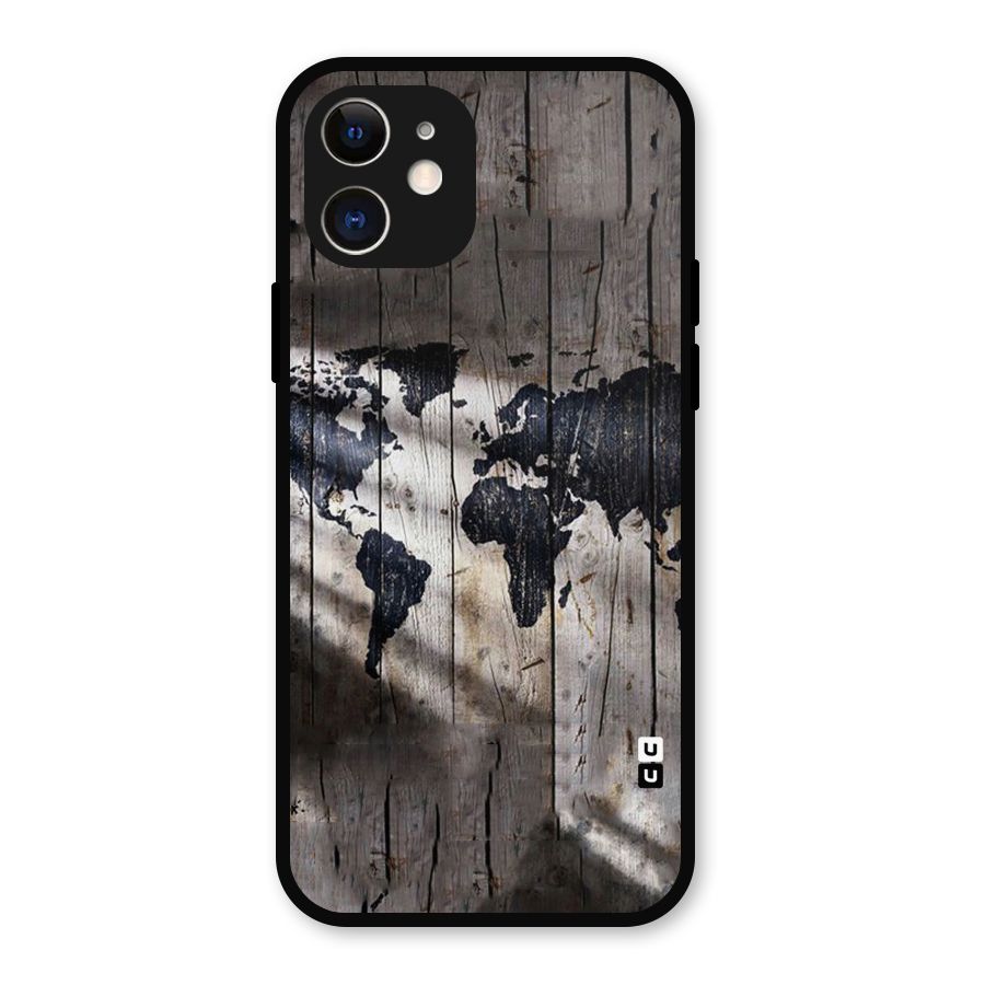 World Map Wood Design Metal Back Case for iPhone 12