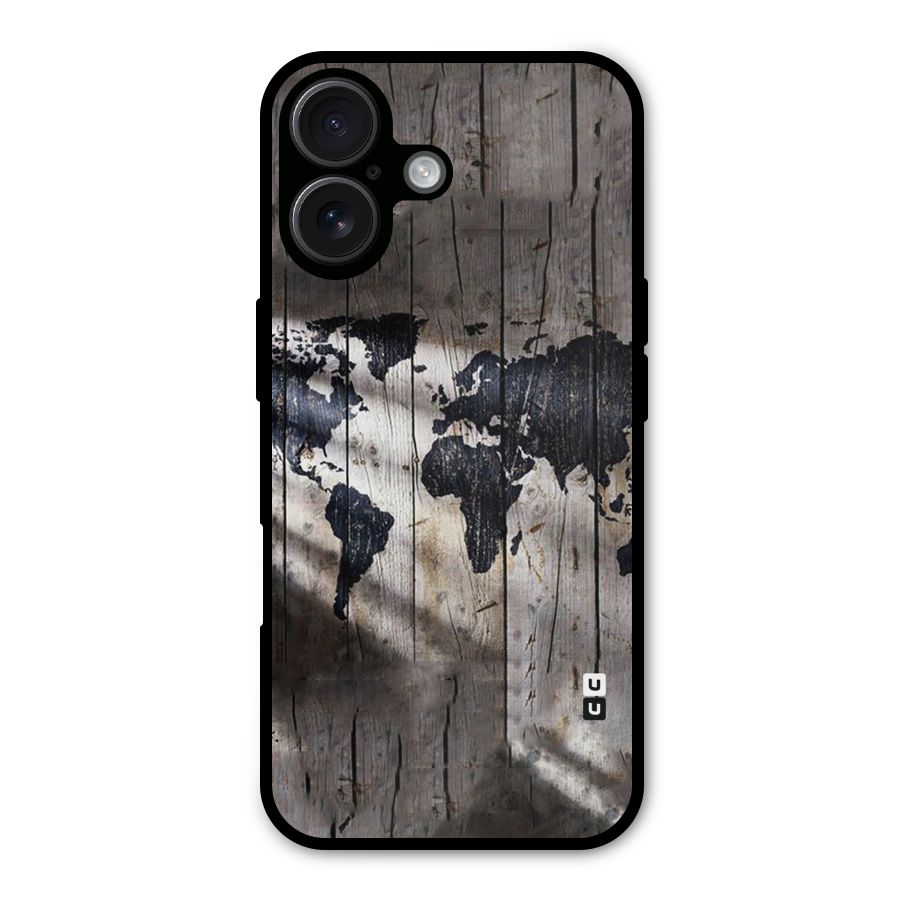 World Map Wood Design Metal Back Case for iPhone 16