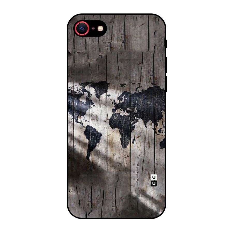 World Map Wood Design Metal Back Case for iPhone SE 2020