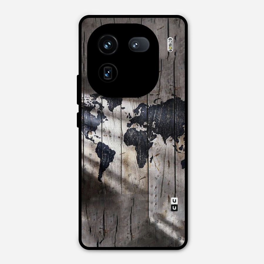 World Map Wood Design Metal Back Case for iQOO 12
