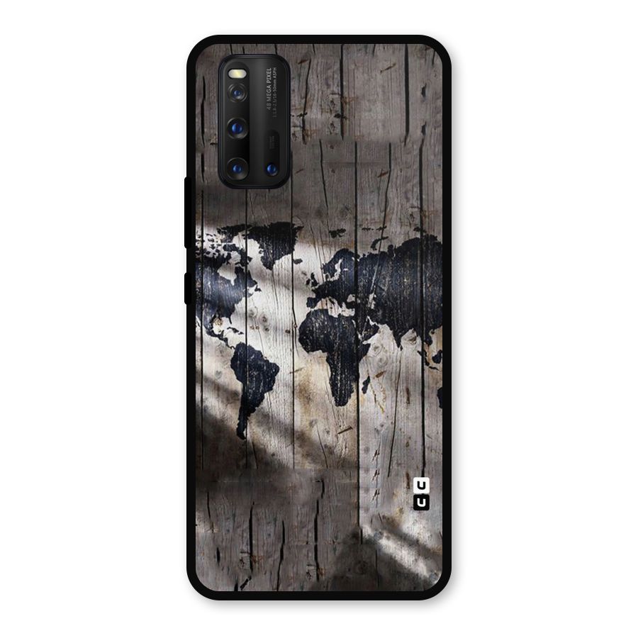 World Map Wood Design Metal Back Case for iQOO 3