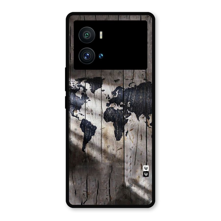 World Map Wood Design Metal Back Case for iQOO 9 Pro