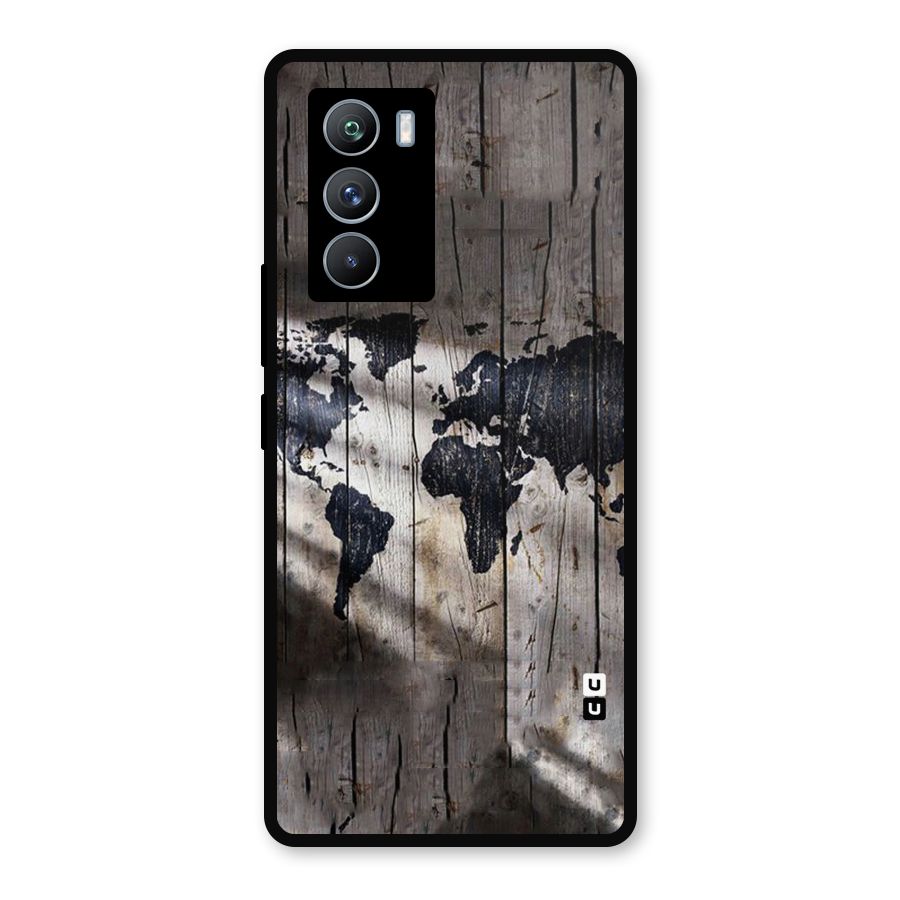 World Map Wood Design Metal Back Case for iQOO 9 SE