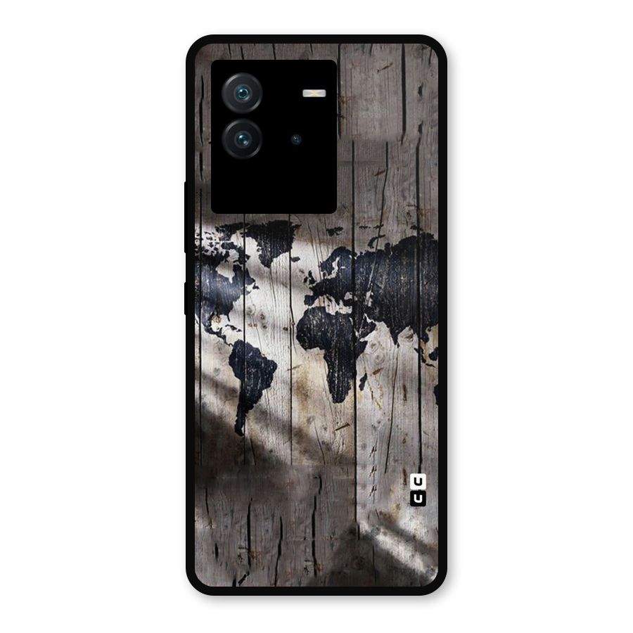 World Map Wood Design Metal Back Case for iQOO Neo 6 5G