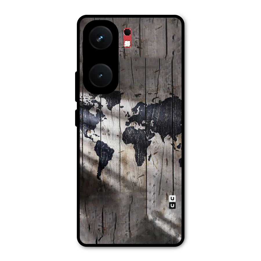 World Map Wood Design Metal Back Case for iQOO Neo 9 Pro