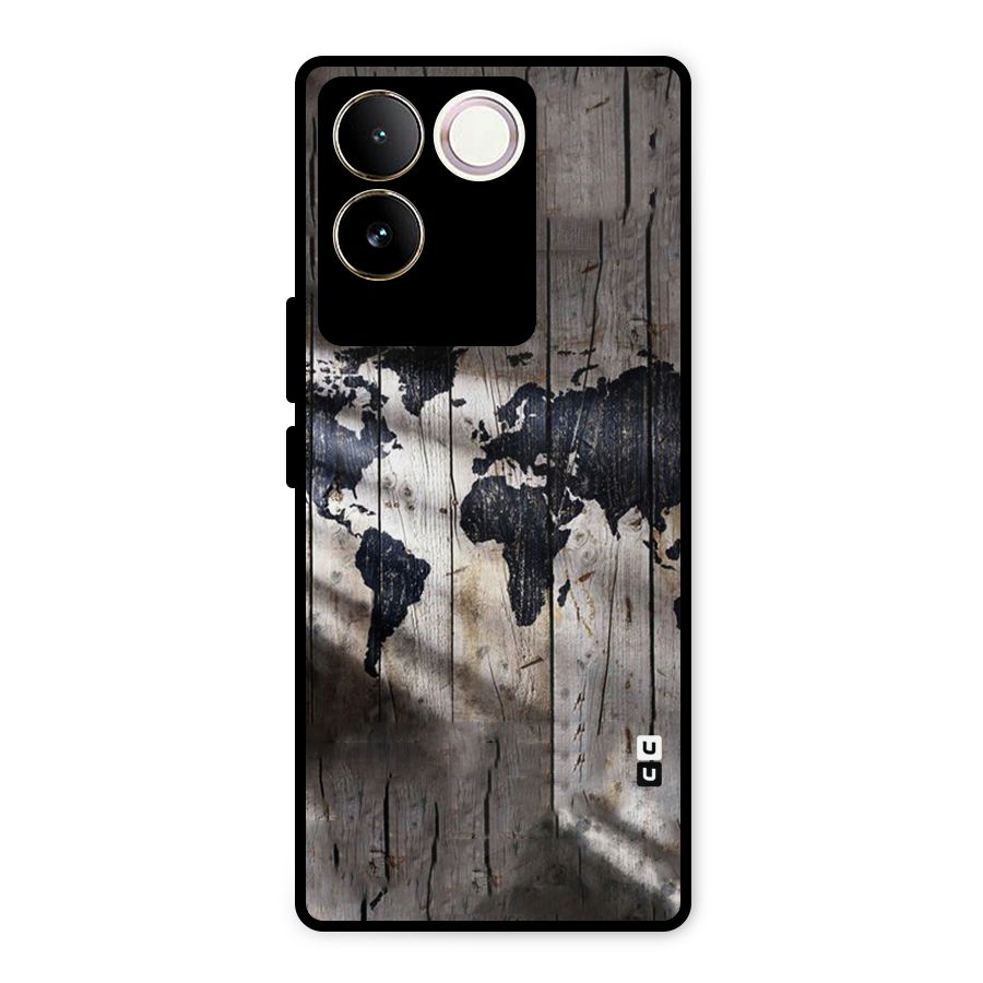 World Map Wood Design Metal Back Case for iQOO Z7 Pro