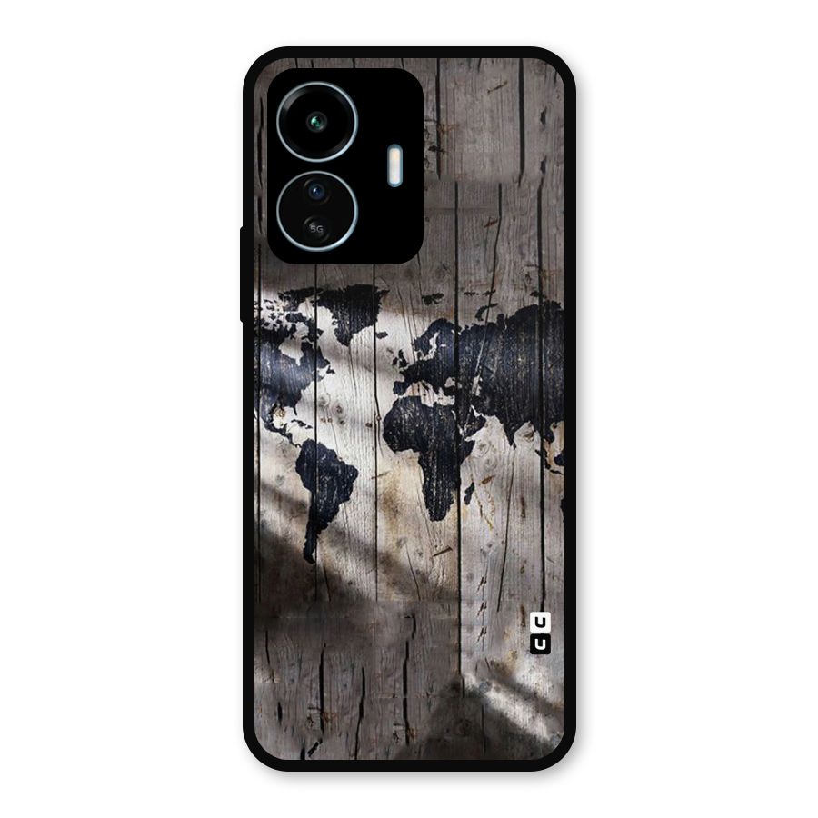 World Map Wood Design Metal Back Case for vivo iQOO Z6 Lite 5G
