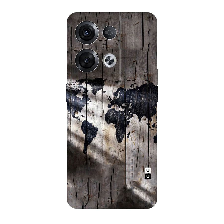 World Map Wood Design Original Polycarbonate Back Case for Oppo Reno8 Pro 5G