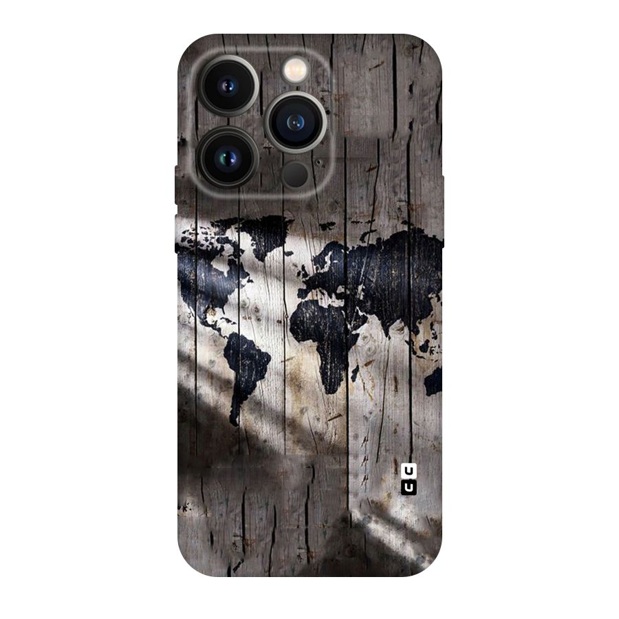 World Map Wood Design Original Polycarbonate Back Case for iPhone 14 Pro