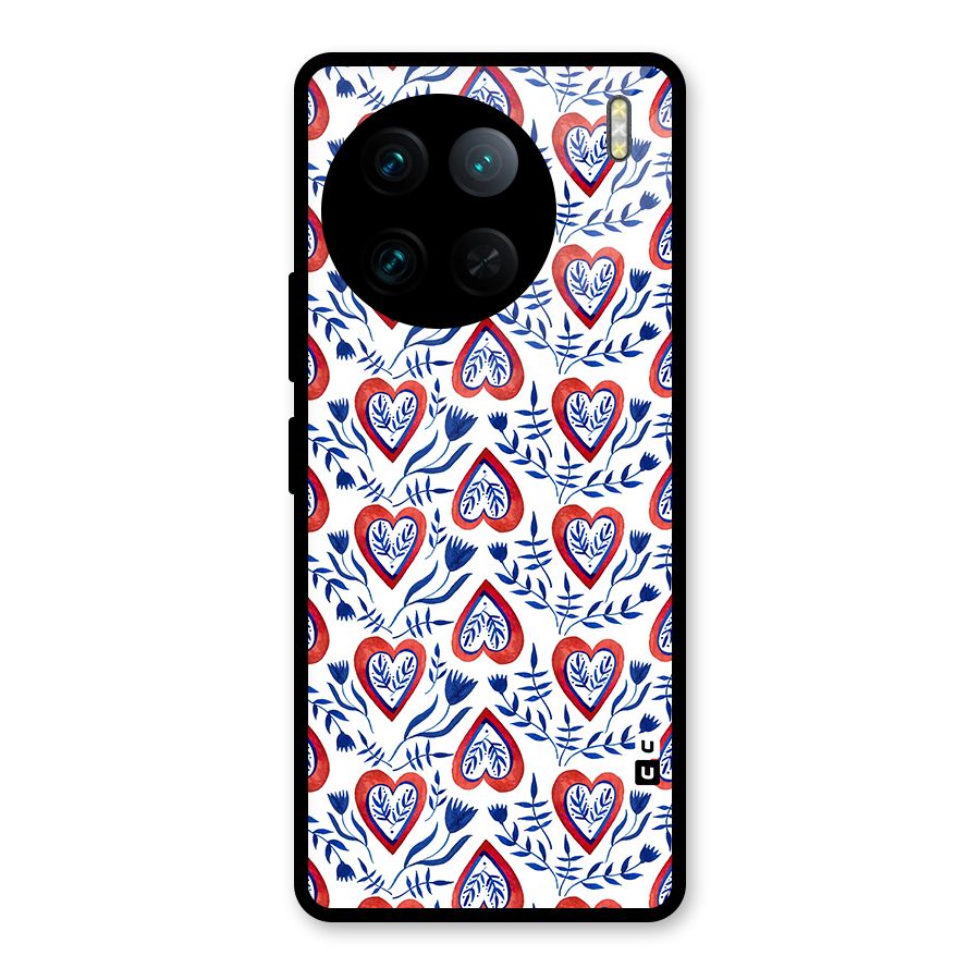 Wrapping Hearts Pattern Glass Back Case for Vivo X90 Pro