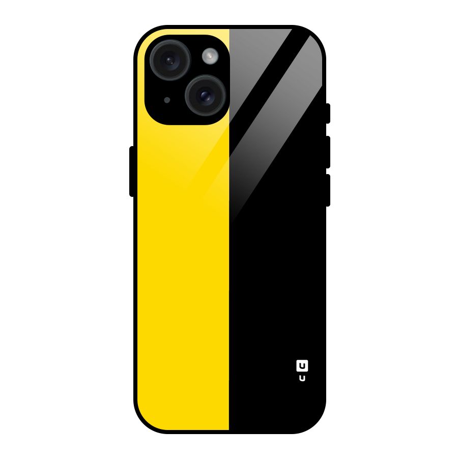 Yellow Black Super Minimalistic Glass Back Case for iPhone 15