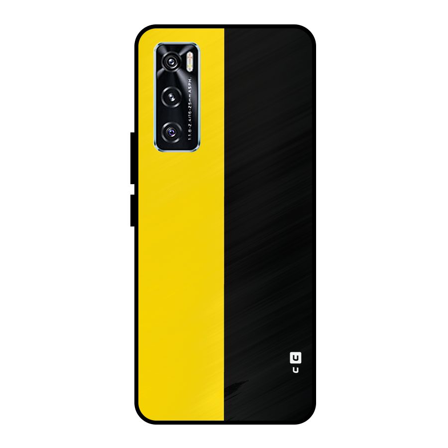 Yellow Black Super Minimalistic Metal Back Case for Vivo V20 SE